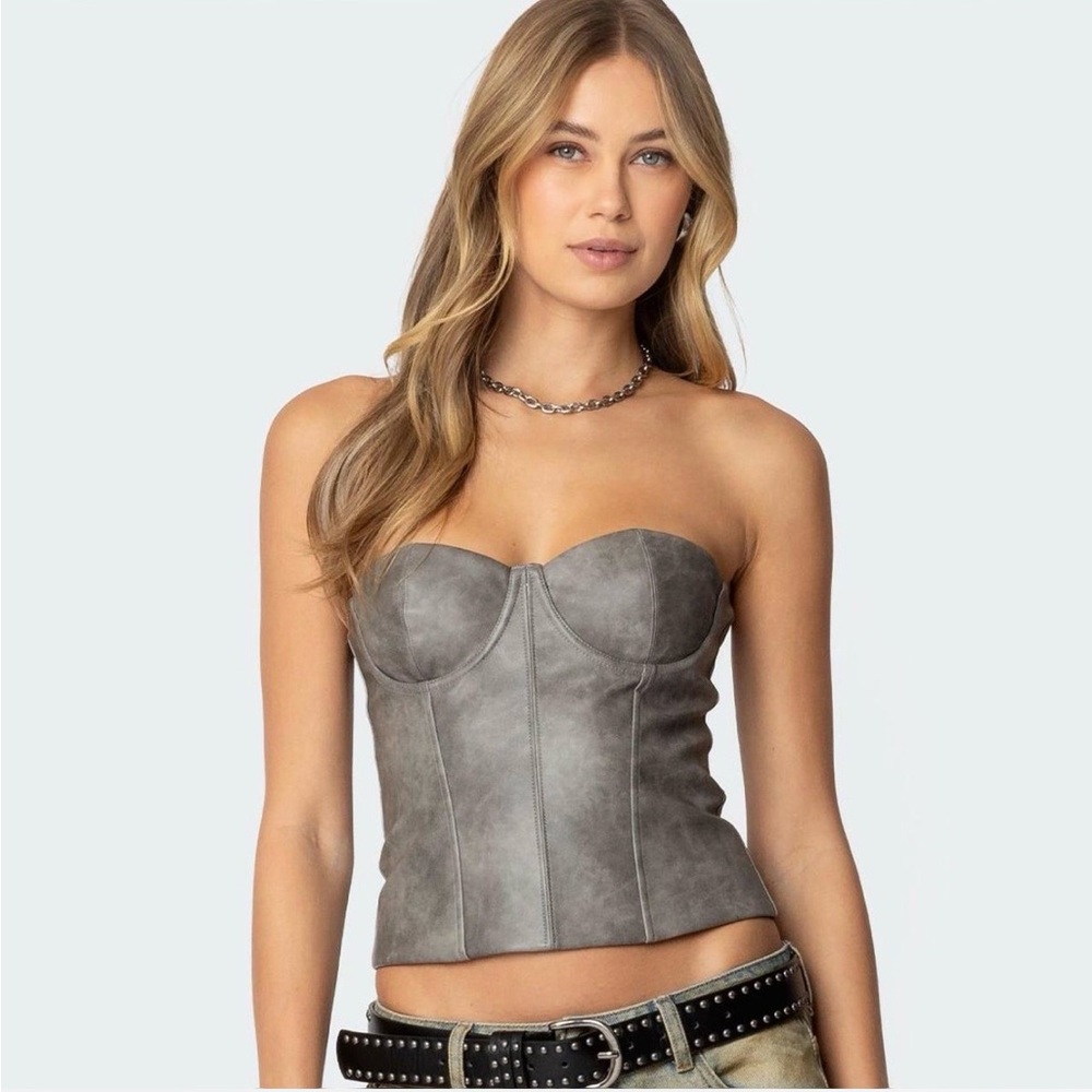 New Edikted Sulivan Strapless Faux Leather Corset XS